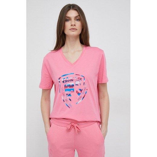 Blauer t-shirt bawełniany kolor różowy ze sklepu ANSWEAR.com w kategorii Bluzki damskie - zdjęcie 154098427