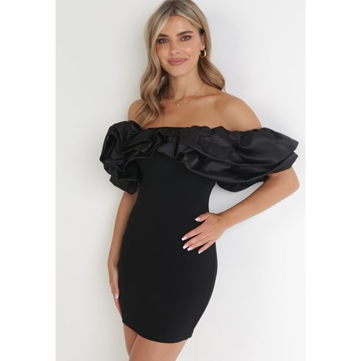 Czarna Sukienka Dopasowana z Falbanami Acore ze sklepu Born2be Odzież w kategorii Sukienki - zdjęcie 154102666
