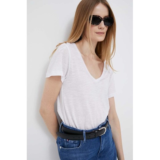 Tommy Hilfiger t-shirt z domieszką lnu kolor biały Tommy Hilfiger S ANSWEAR.com