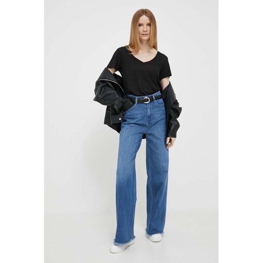 Tommy Hilfiger t-shirt z domieszką lnu kolor czarny Tommy Hilfiger S ANSWEAR.com