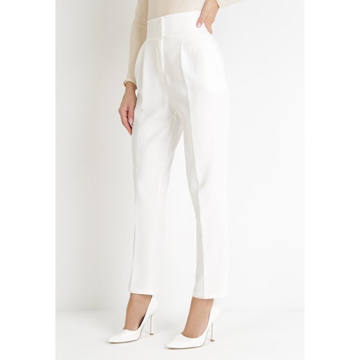 Białe Spodnie Materiałowe z Wysokim Stanem Kristyn ze sklepu Born2be Odzież w kategorii Spodnie damskie - zdjęcie 154168015