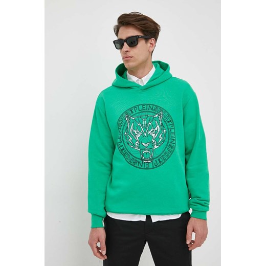 PLEIN SPORT bluza męska kolor zielony z kapturem z nadrukiem Plein Sport M ANSWEAR.com