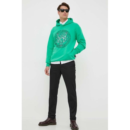 PLEIN SPORT bluza męska kolor zielony z kapturem z nadrukiem Plein Sport M ANSWEAR.com