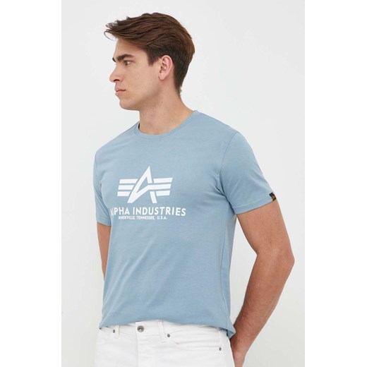 Alpha Industries t-shirt bawełniany kolor niebieski z nadrukiem Alpha Industries M ANSWEAR.com