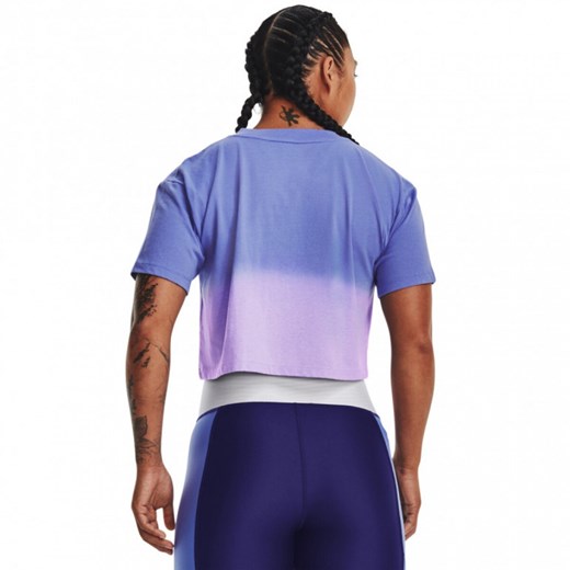 Damski t-shirt z nadrukiem Under Armour UA Branded Dip Dye Crop Short Sleeve - niebieski ze sklepu Sportstylestory.com w kategorii Bluzki damskie - zdjęcie 154180779