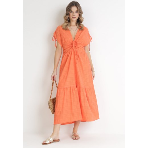 Pomarańczowa Rozkloszowana Sukienka z Falbaną Atina ze sklepu Born2be Odzież w kategorii Sukienki - zdjęcie 154193595