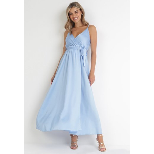 Jasnoniebieska Sukienka Maxi z Gumką w Pasie i Kopertowym Dekoltem Aloyse ze sklepu Born2be Odzież w kategorii Sukienki - zdjęcie 154292666