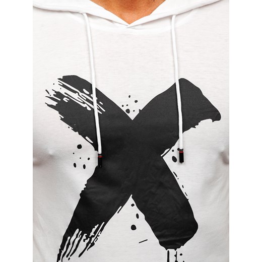 Biały t-shirt męski z nadrukiem z kapturem Denley 8T203 L Denley
