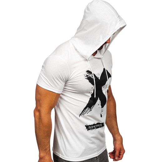 Biały t-shirt męski z nadrukiem z kapturem Denley 8T203 2XL Denley