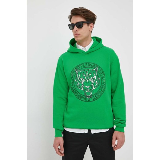 PLEIN SPORT bluza męska kolor zielony z kapturem z nadrukiem Plein Sport M ANSWEAR.com