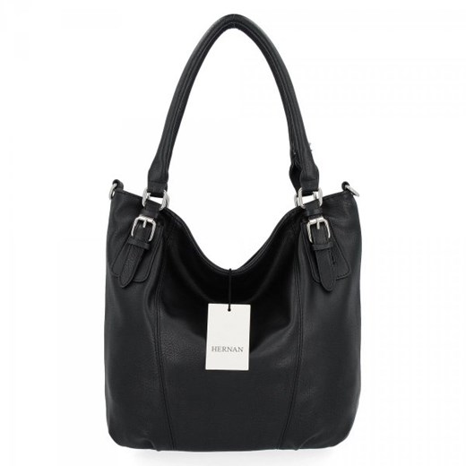 Shopper bag czarna Hernan na ramię matowa ze skóry ekologicznej duża
