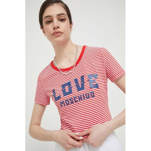 Love Moschino t-shirt damski kolor czerwony ze sklepu ANSWEAR.com w kategorii Bluzki damskie - zdjęcie 154363056