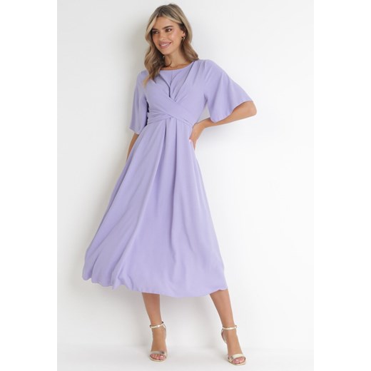 Fioletowa Sukienka Maxi z Ozdobnym Wiązaniem i Gumką w Talii Myrcella ze sklepu Born2be Odzież w kategorii Sukienki - zdjęcie 154366125