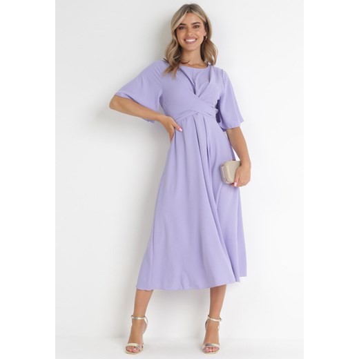 Fioletowa Sukienka Maxi z Ozdobnym Wiązaniem i Gumką w Talii Myrcella ONE SIZE promocja Born2be Odzież