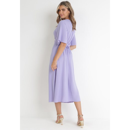 Fioletowa Sukienka Maxi z Ozdobnym Wiązaniem i Gumką w Talii Myrcella ONE SIZE promocja Born2be Odzież