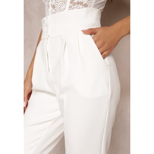 Białe Spodnie Klasyczne z Wysokim Stanem Karlina Renee L okazyjna cena Renee odzież