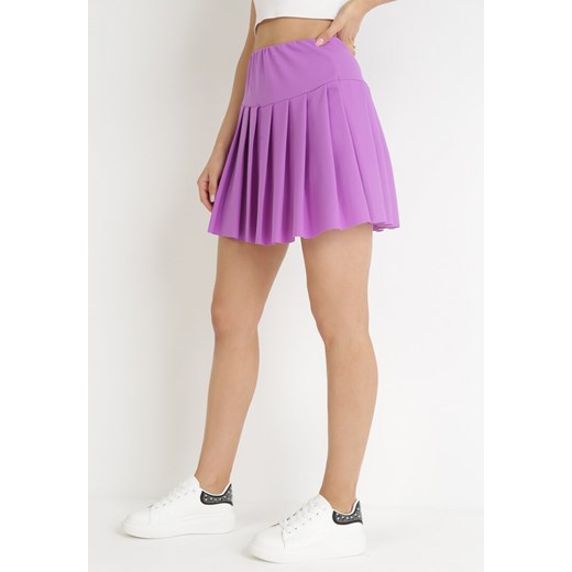 Fioletowa Rozkloszowana Spódnica Mini z Plisami Kimby ze sklepu Born2be Odzież w kategorii Spódnice - zdjęcie 154393825