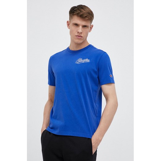 Champion t-shirt bawełniany kolor niebieski gładki ze sklepu ANSWEAR.com w kategorii T-shirty męskie - zdjęcie 154398669