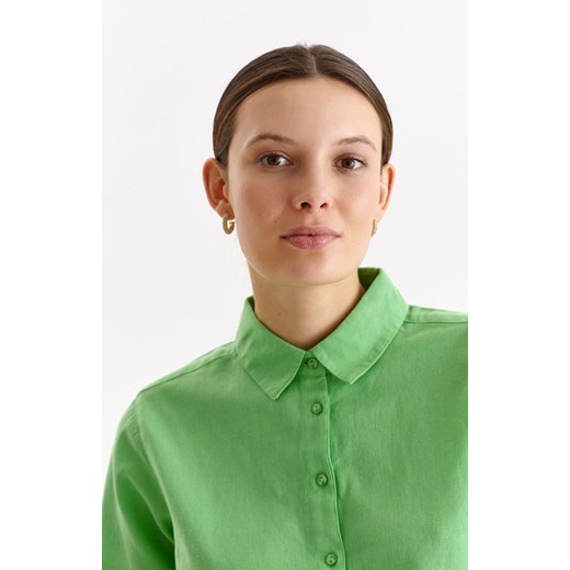 Bawełniana koszula damska z dodatkiem lnu w kolorze zielonym  SKL3430, Kolor Top Secret 40 Primodo