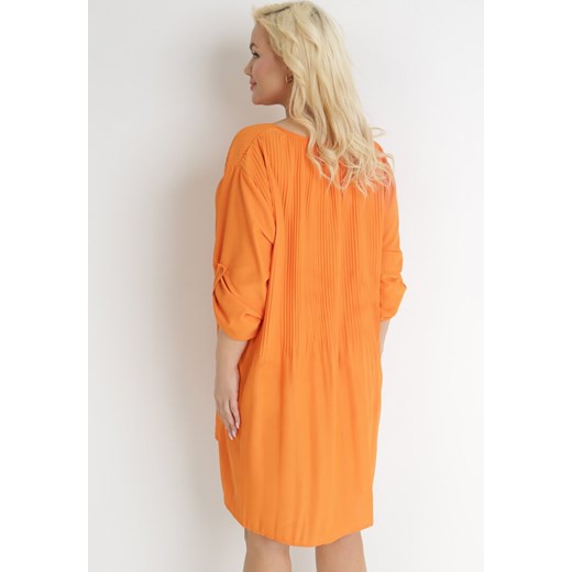 Pomarańczowa Rozkloszowana Sukienka Mini z Plisowaniem Telesi L wyprzedaż Born2be Odzież