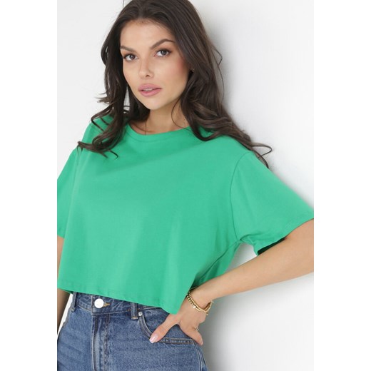 Zielony Krótki T-shirt Oversize Lilu XS wyprzedaż Born2be Odzież