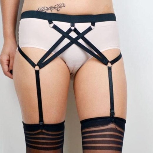 Harness z paskami do pończoch - Czarny / Uniwersalny Valetta.pl Uniwersalny wyprzedaż Valetta.pl