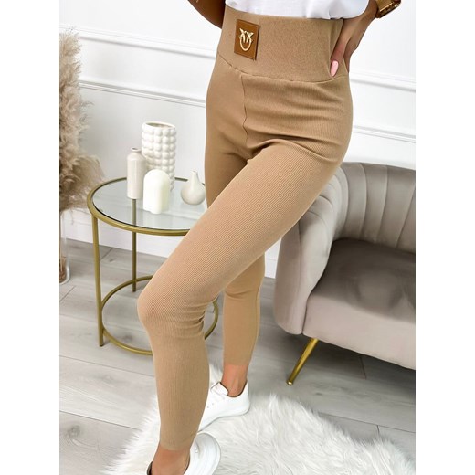 Cappuccino Prążkowane Legginsy Modnakiecka.pl 36/38 ModnaKiecka.pl