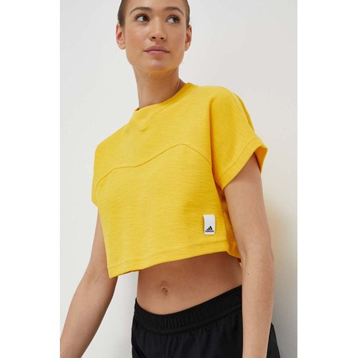 adidas t-shirt bawełniany kolor żółty ze sklepu ANSWEAR.com w kategorii Bluzki damskie - zdjęcie 154465385