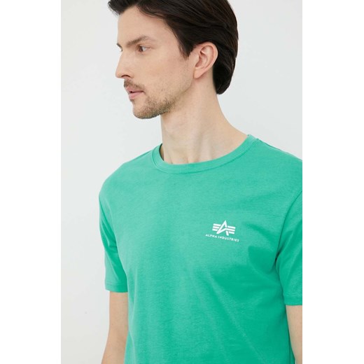 Alpha Industries t-shirt bawełniany kolor turkusowy gładki ze sklepu ANSWEAR.com w kategorii T-shirty męskie - zdjęcie 154465525