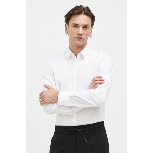 HUGO koszula męska kolor biały slim z kołnierzykiem klasycznym 50490712 ze sklepu ANSWEAR.com w kategorii Koszule męskie - zdjęcie 154472935