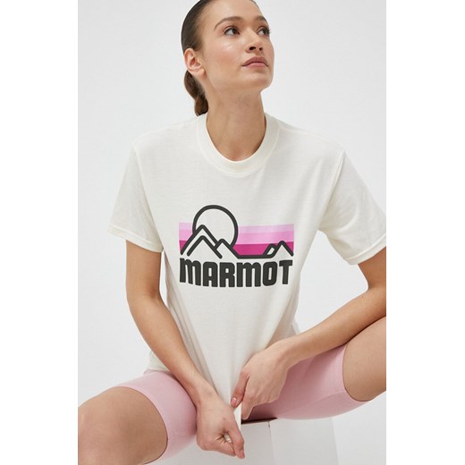 Marmot t-shirt damski kolor beżowy ze sklepu ANSWEAR.com w kategorii Bluzki damskie - zdjęcie 154473035