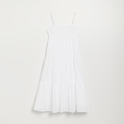 Bawełniana sukienka maxi na ramiączkach biała - Biały House XS House
