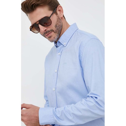 BOSS koszula bawełniana męska kolor niebieski regular z kołnierzykiem button-down ze sklepu ANSWEAR.com w kategorii Koszule męskie - zdjęcie 154497289