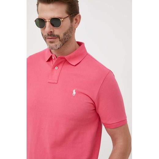 Polo Ralph Lauren polo bawełniane kolor różowy gładki ze sklepu ANSWEAR.com w kategorii T-shirty męskie - zdjęcie 154497299