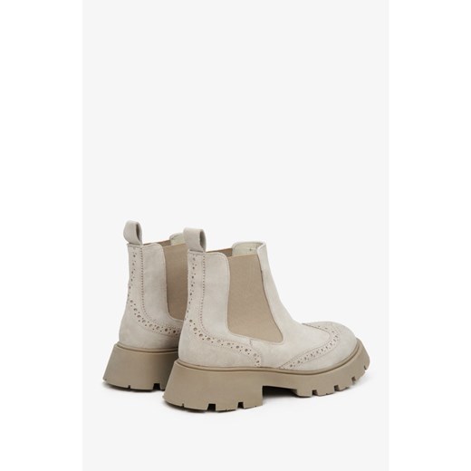 Beżowe sztyblety damskie z naturalnej skóry zamszowej ER00111999 Estro 36 promocja Estro