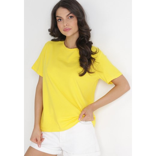 Żółty Gładki T-shirt z Krótkimi Rękawami Elisza ze sklepu Born2be Odzież w kategorii Bluzki damskie - zdjęcie 154510596