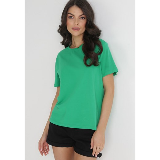 Zielony Gładki T-shirt z Krótkimi Rękawami Elisza ze sklepu Born2be Odzież w kategorii Bluzki damskie - zdjęcie 154510606