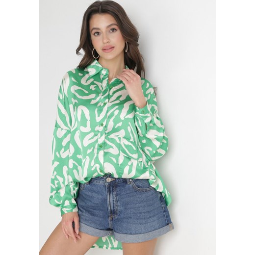 Zielona Koszula Oversize na Guziki w Fantazyjny Nadruk Olydia ze sklepu Born2be Odzież w kategorii Koszule damskie - zdjęcie 154510936