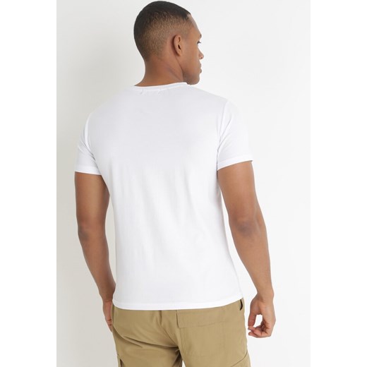 Biała Koszulka z Krótkim Rękawem i Ozdobnym Nadrukiem z Bawełny Sopny M promocyjna cena Born2be Odzież