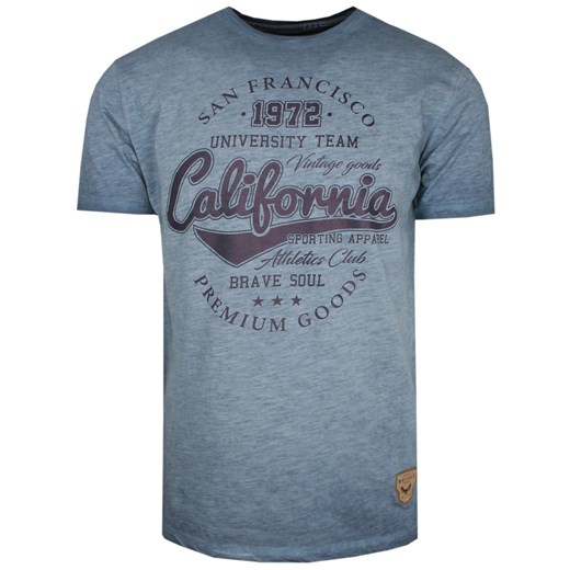 T-Shirt Bawełniany Niebieski z Nadrukiem, Styl Vintage, CALIFORNIA, Okrągły Dekolt -BRAVE SOUL TSBRSSS23VIDALdenimblue ze sklepu JegoSzafa.pl w kategorii T-shirty męskie - zdjęcie 154521458