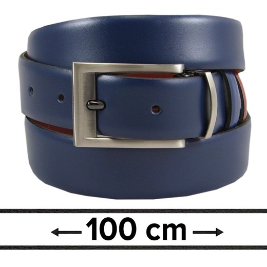 Pasek Dwustronny do Spodni Granatowo-Brązowy 100 cm, Elegancki, Męski, Skórzany -VICTORIO PSVCTO0915rozm100 ze sklepu JegoSzafa.pl w kategorii Paski męskie - zdjęcie 154533815