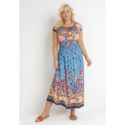 Niebieska Sukienka Maxi Hiszpanka z Gumkami w Talii z Bawełny Doreyana ze sklepu Born2be Odzież w kategorii Sukienki - zdjęcie 154537399