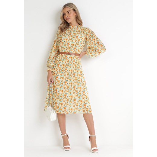Sukienka Born2be z tkaniny w kwiaty z długimi rękawami casual 
