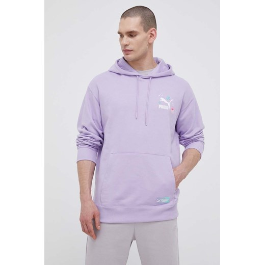 Puma bluza bawełniana X SPONGEBOB męska kolor fioletowy z kapturem z nadrukiem Puma XL ANSWEAR.com