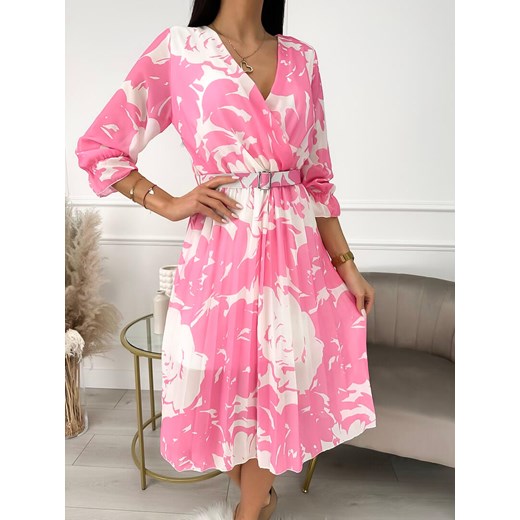 Różowo-Kremowa Plisowana Sukienka ze sklepu ModnaKiecka.pl w kategorii Sukienki - zdjęcie 154554288