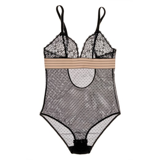 Millie Drawing lace and Swiss-dot tulle bodysuit net-a-porter brazowy 