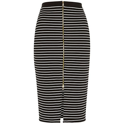 Black stripe zip front pencil skirt river-island szary spódnica