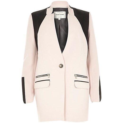 Pink structured leather-look panel jacket river-island bezowy kurtki