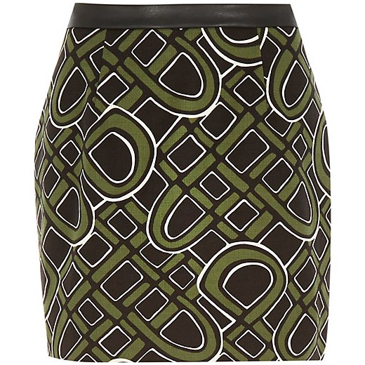 Khaki 60s print mini skirt river-island szary mini