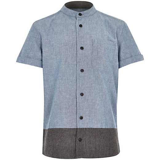 Boys blue colour block grandad shirt river-island szary t-shirty